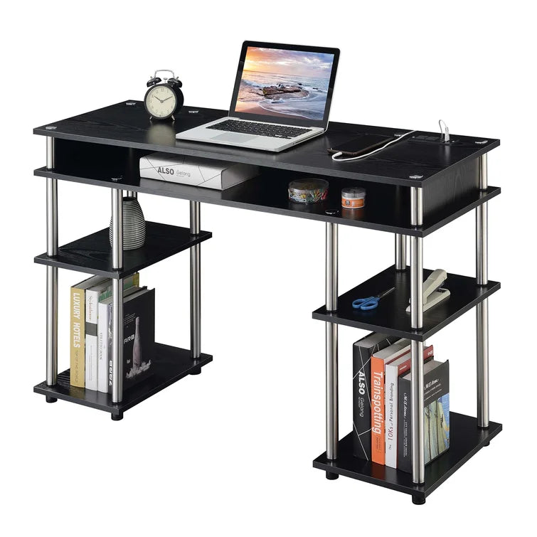No Tools Computer Desk with Built-In Outlets