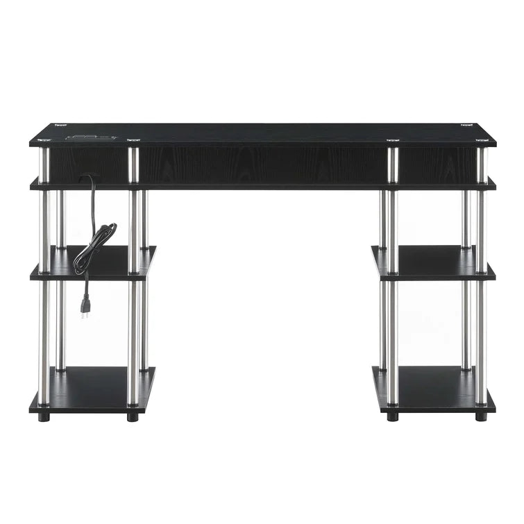 No Tools Computer Desk with Built-In Outlets