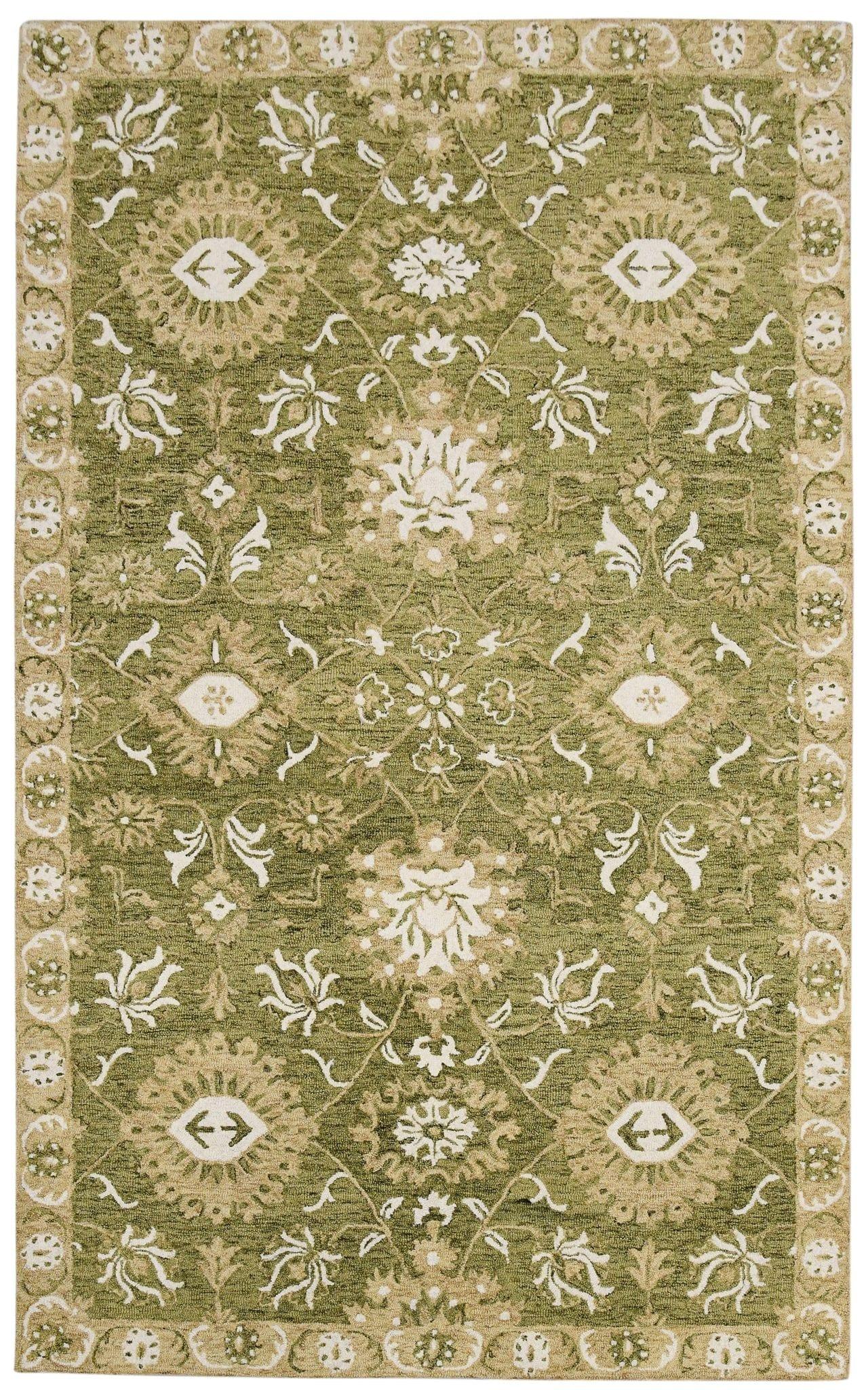 Olive Green  Wool Romania 8X10 Feet  Hand-Tufted Carpet - Rug