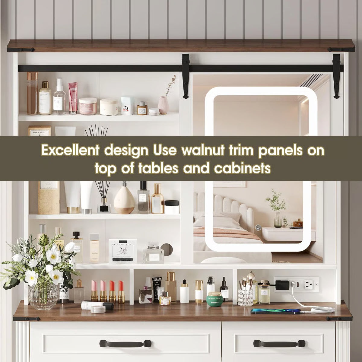 Ekleberry Vanity – Modern Makeup Desk with LED Mirror, Storage Drawers & Stylish Design
