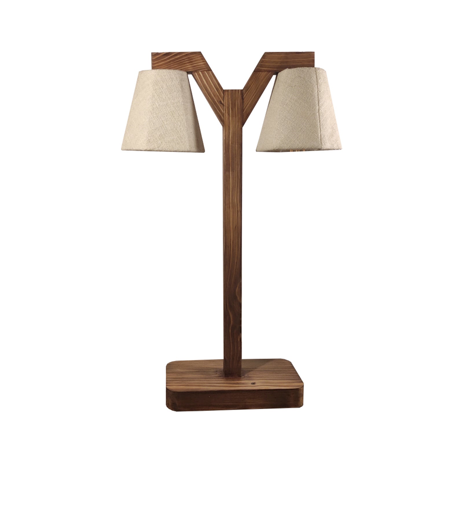 Elania Wooden Table Lamp with Brown Base and Premium White Fabric Lampshade (BULB NOT INCLUDED)