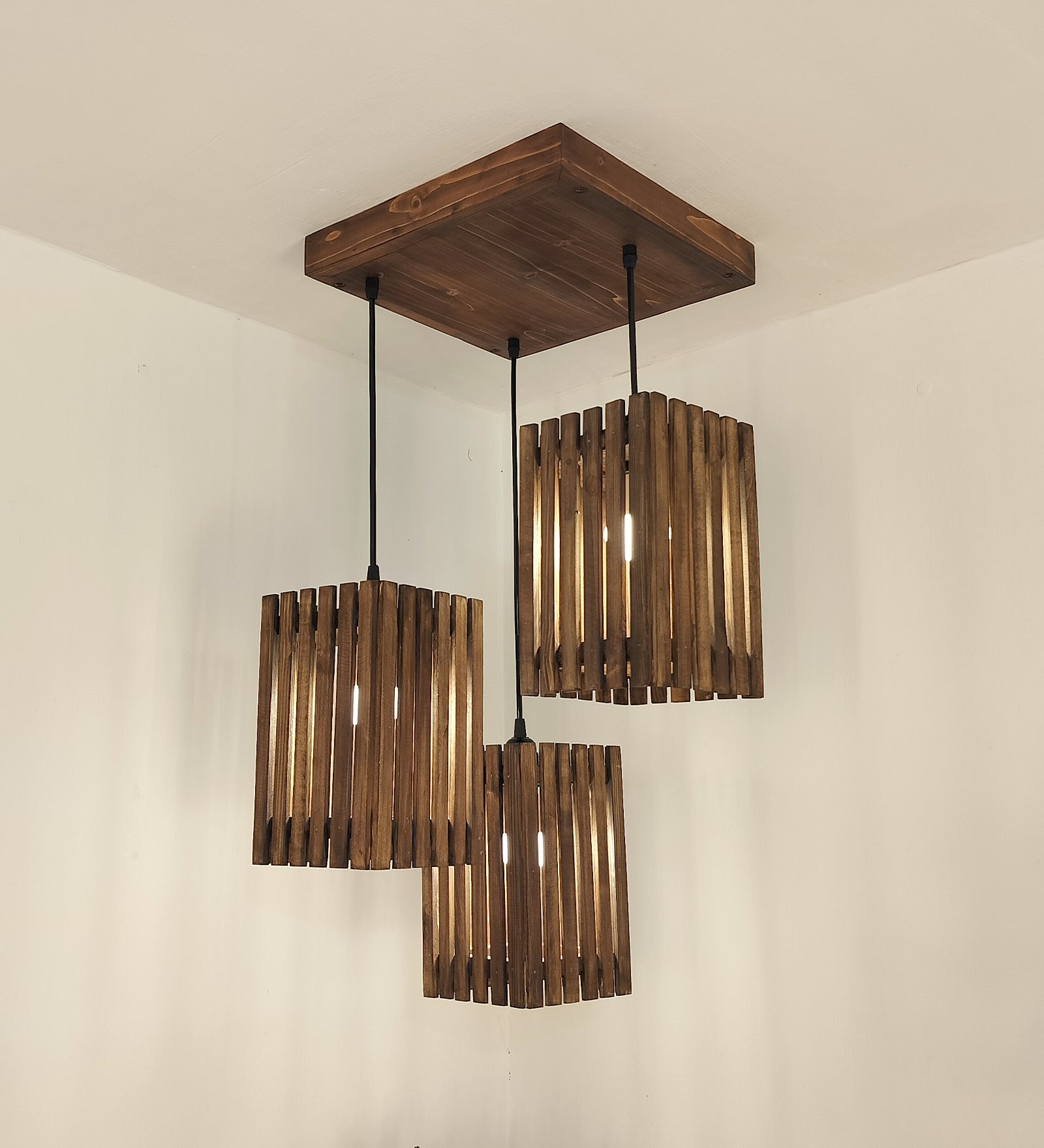 Elegant Brown Wooden Cluster Hanging Lamp (BULB NOT INCLUDED)