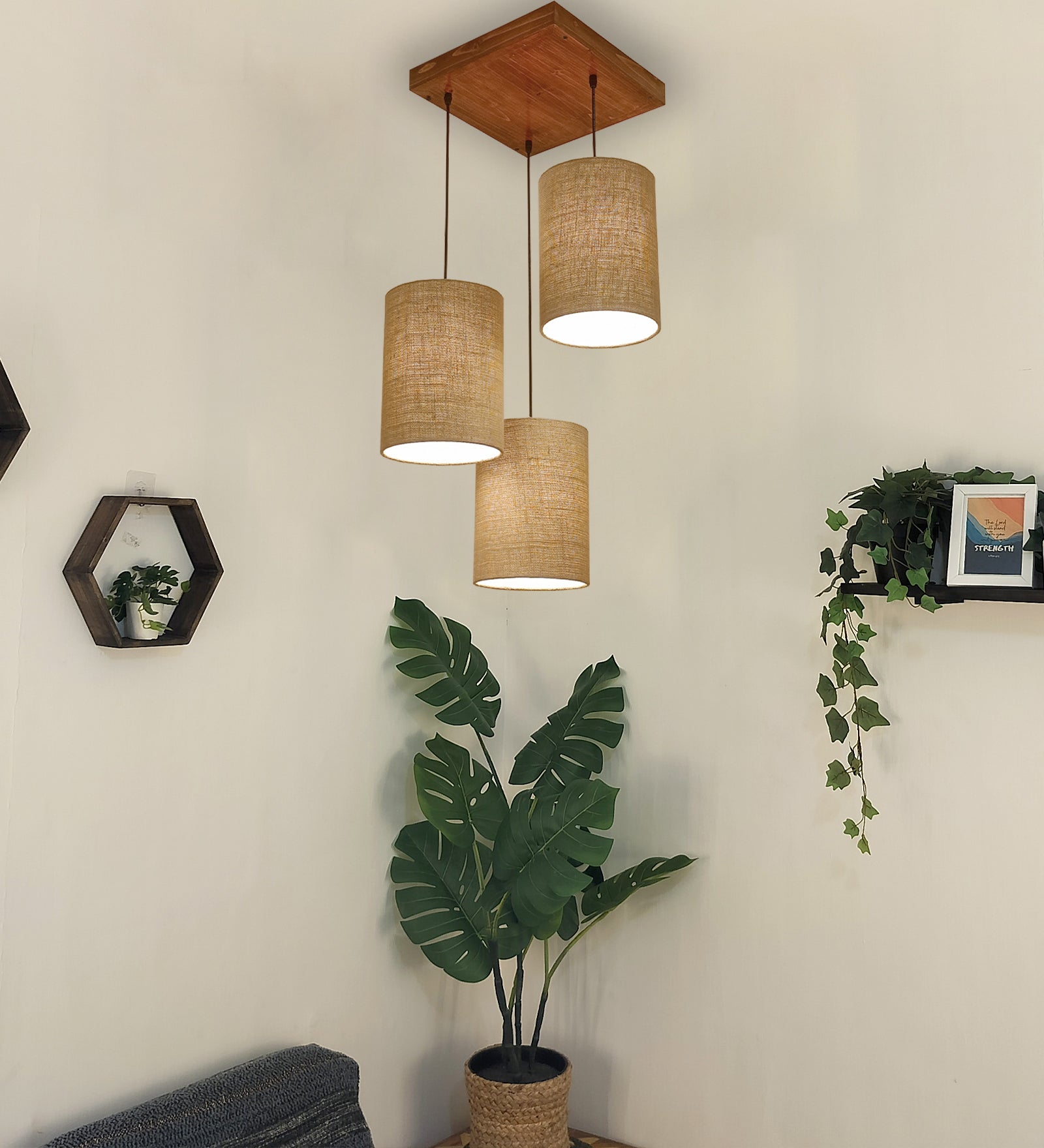 Elementary Brown Wooden Cluster Hanging Lamp (BULB NOT INCLUDED)