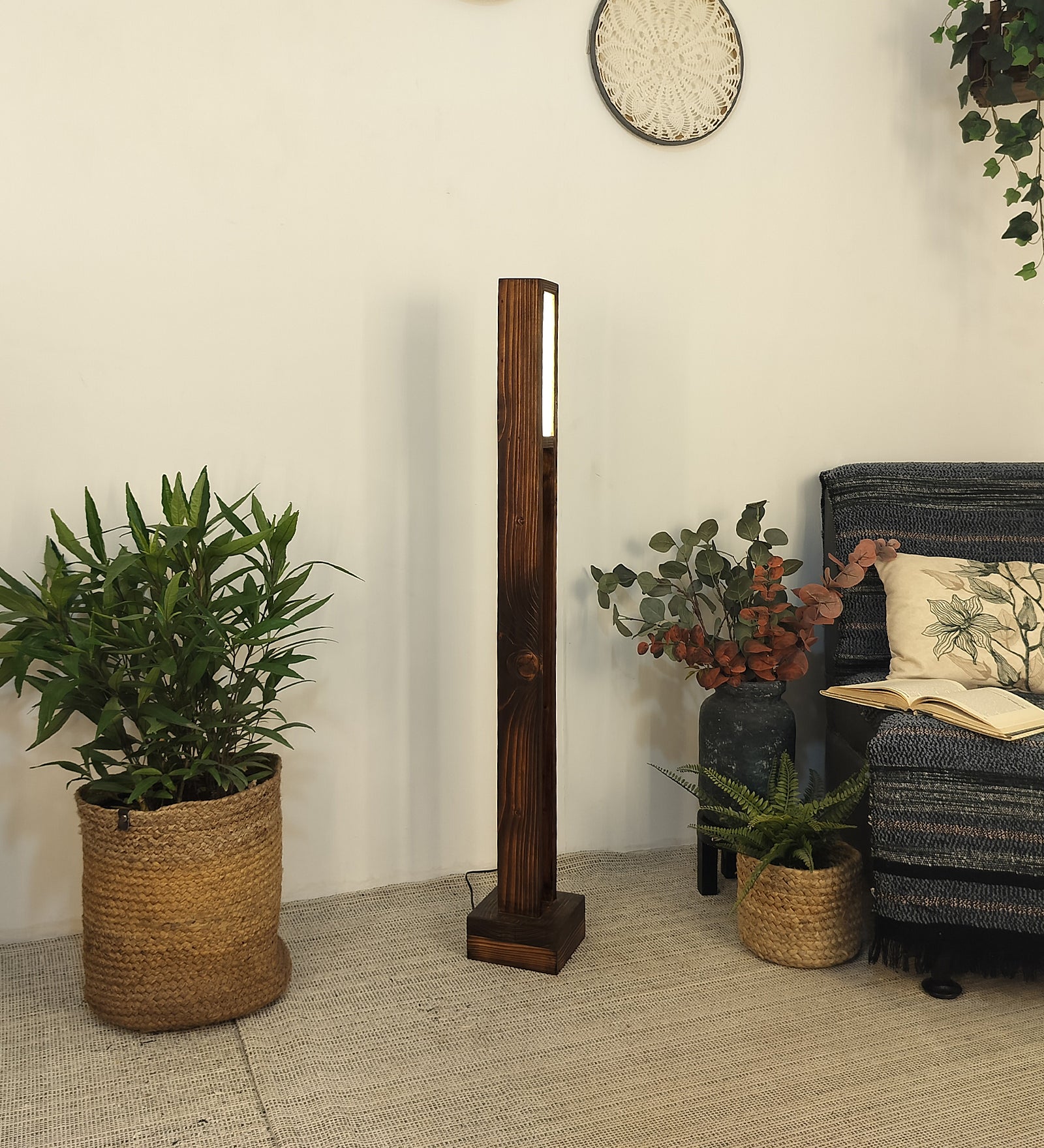 Elevar Wooden LED Floor Lamp with Brown Base