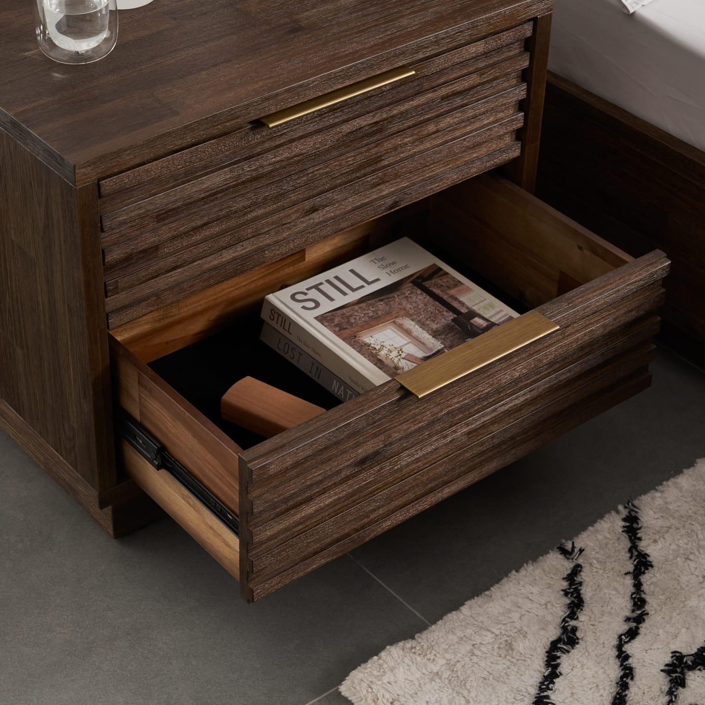 Solid Acacia and Engineered Emery Nightstand - Ouch Cart 