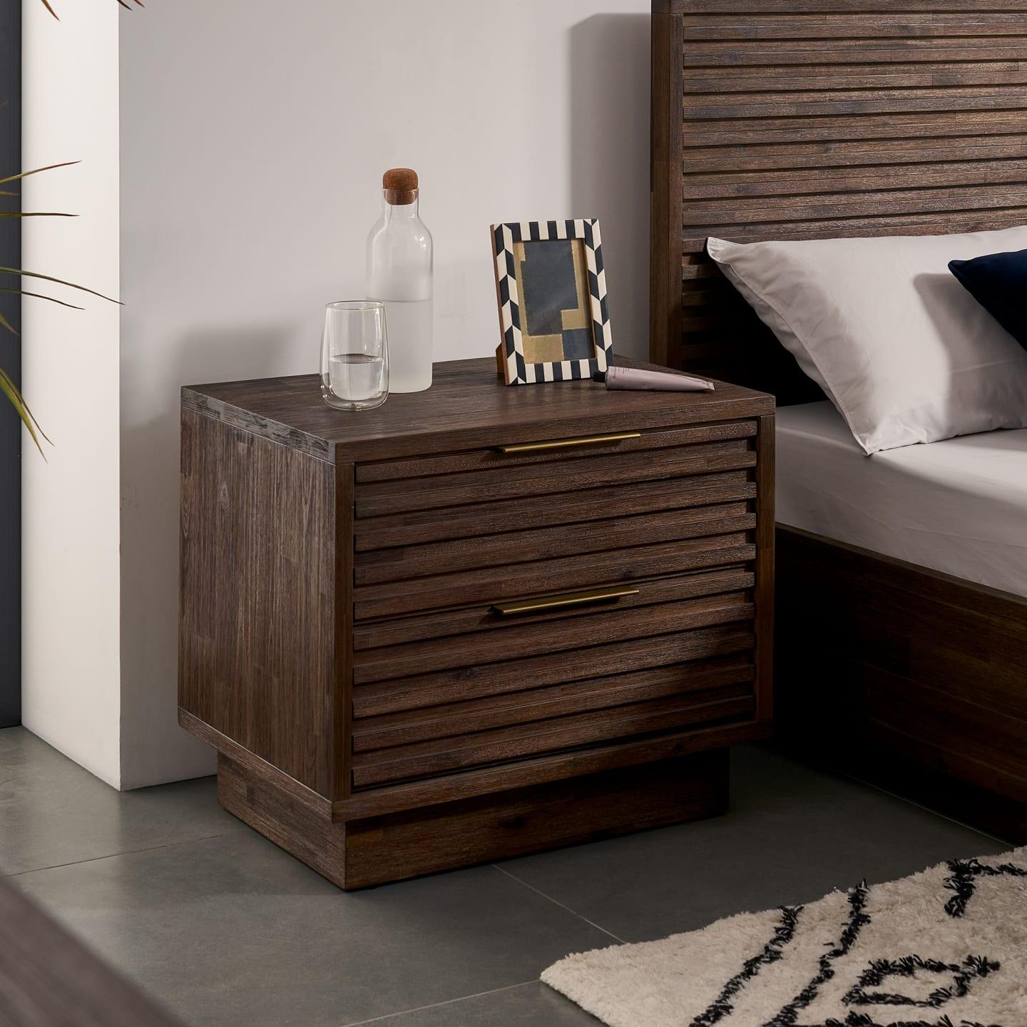 Solid Acacia and Engineered Emery Nightstand - Ouch Cart 