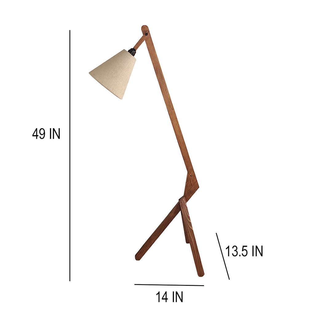 Emphasis Wooden Floor Lamp with Brown Base and Beige Fabric Lampshade (BULB NOT INCLUDED)