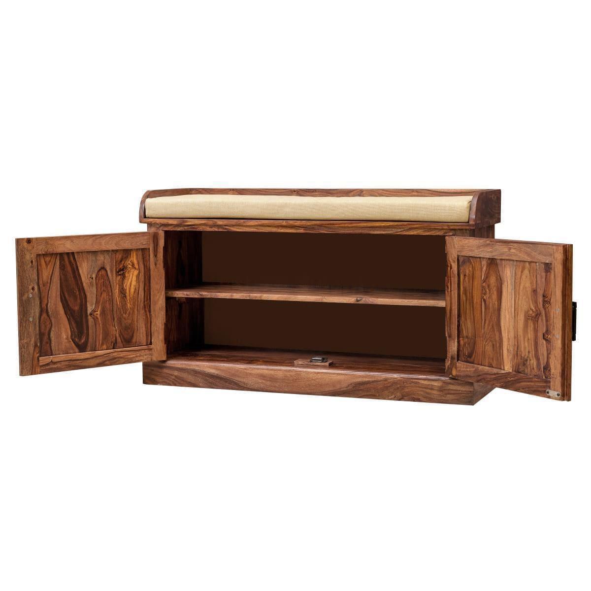 Sheesham Wood Hallway Storage Shoerack In Honey Finish