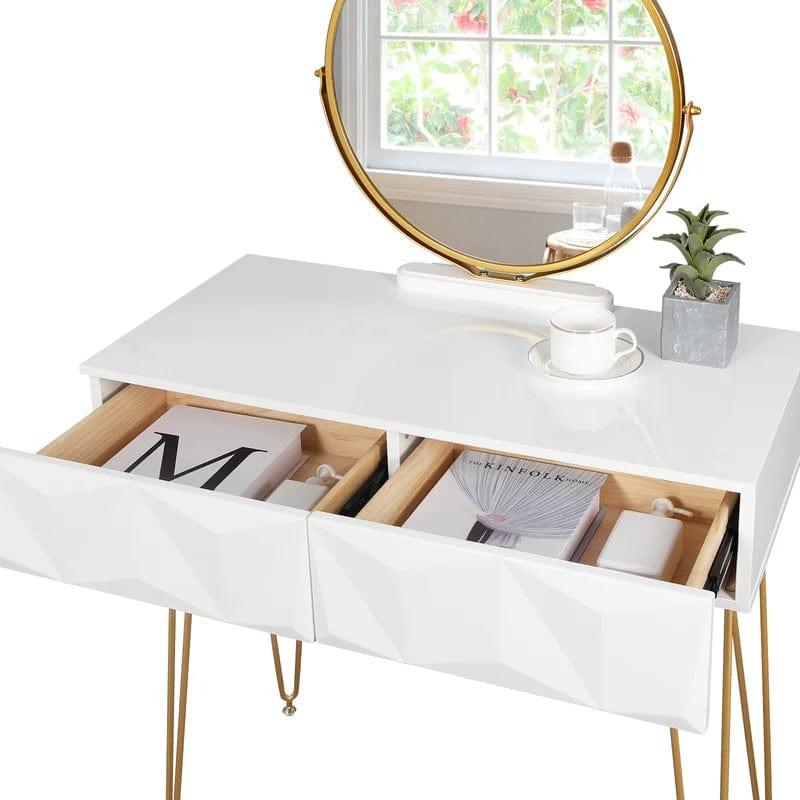 Armocity Vanity Desk with Mirror, Makeup Vanity with Stool, Vanity Table Set, Modern Dressing Table with 2 Storage Drawers for Bedroom, White - Ouch Cart 