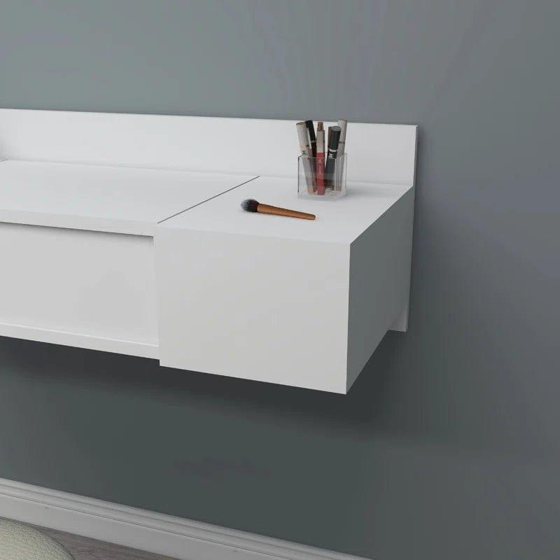 ALIMORDEN Floating Shelf with Drawer,Floating Drawer for Bathroom, White Wall Mounted Desk,Pull Out Drawer, Floating Wall Desk, Hanging Desk, White - Ouch Cart 