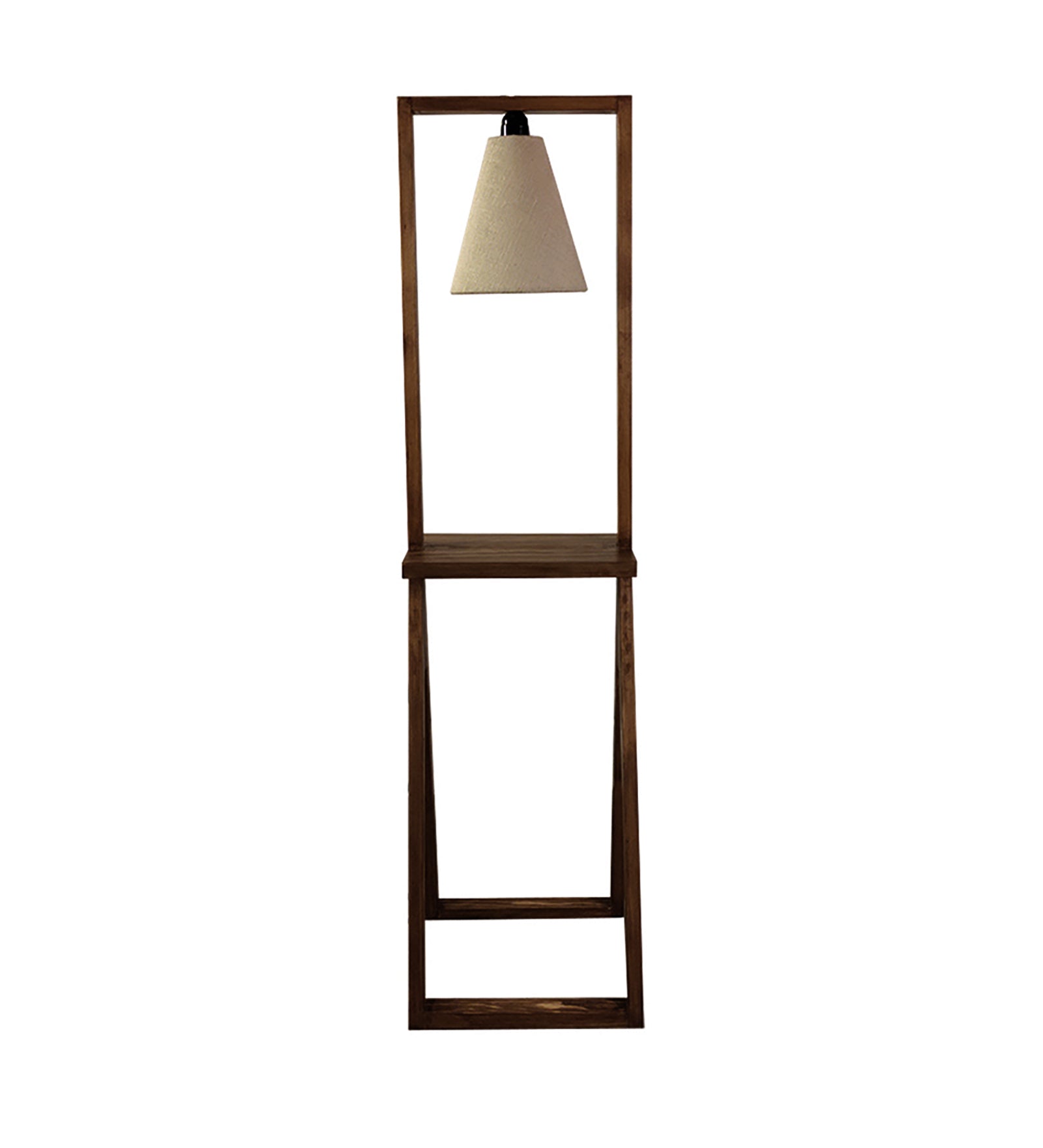 Euphoria Wooden Floor Lamp with Brown Base and Beige Fabric Lampshade (BULB NOT INCLUDED)