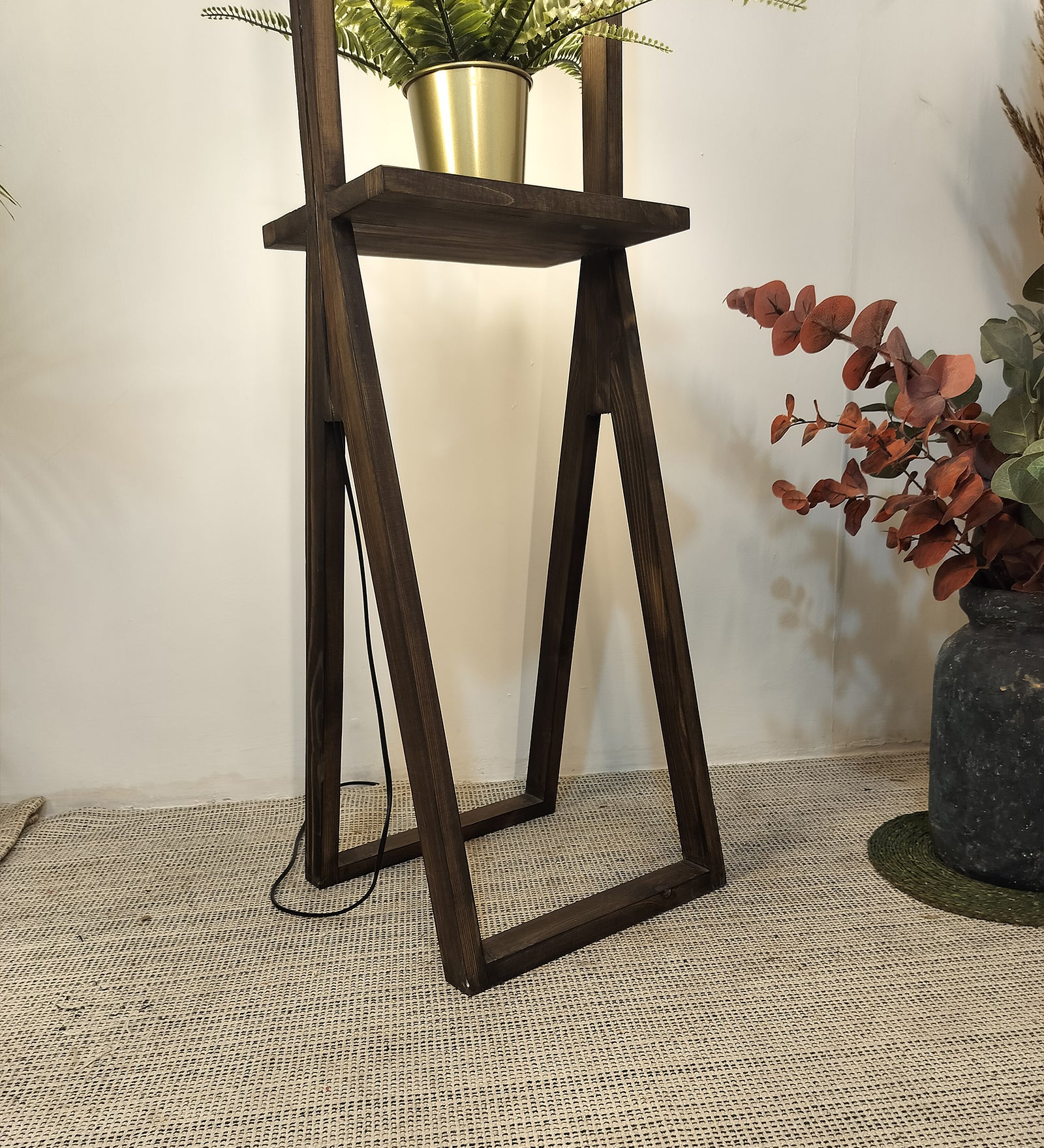 Euphoria Wooden Floor Lamp with Brown Base and Beige Fabric Lampshade (BULB NOT INCLUDED)