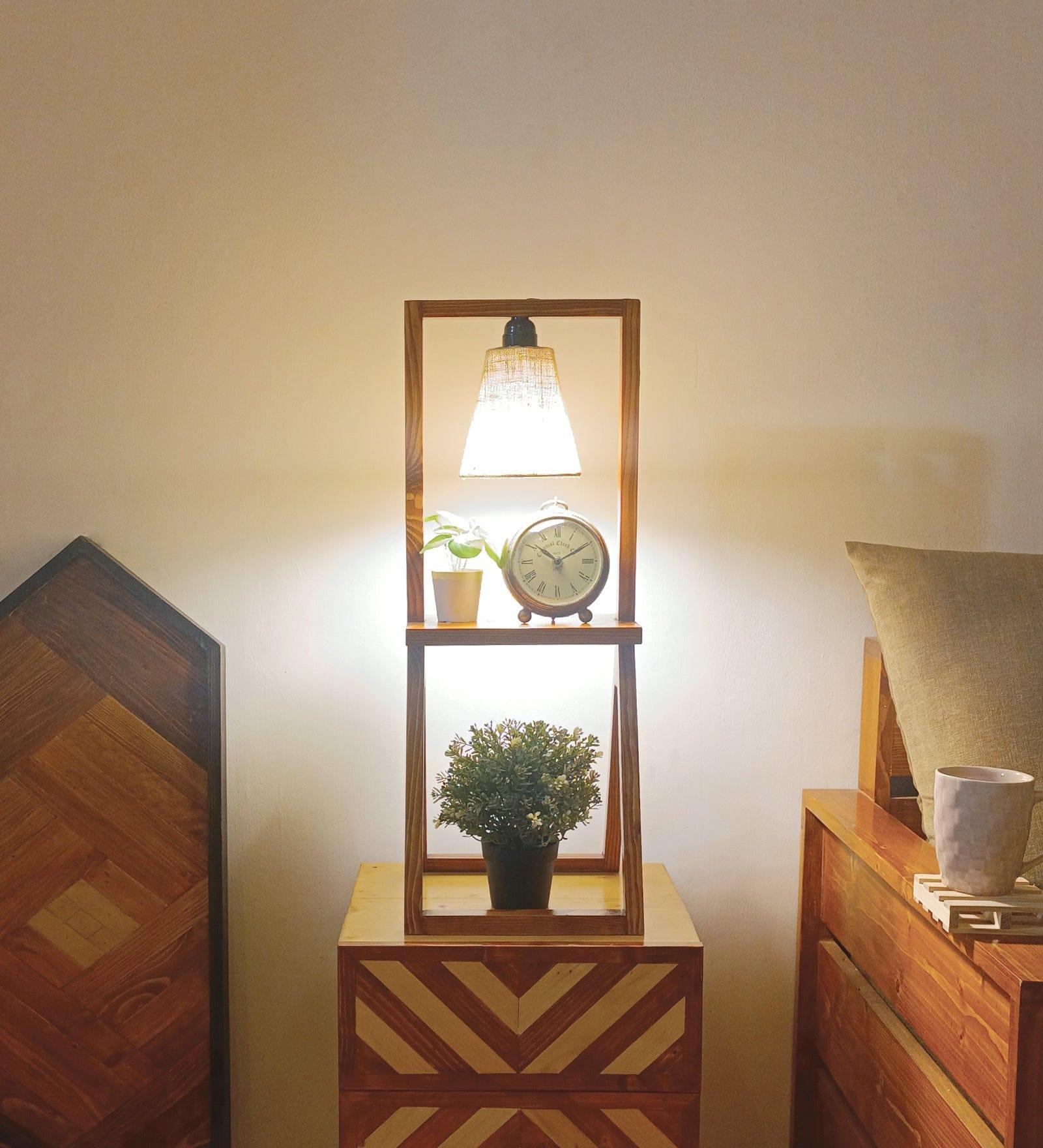 Euphoria Brown Wooden Table Lamp with Beige Fabric Lampshade (BULB NOT INCLUDED) - Ouch Cart 