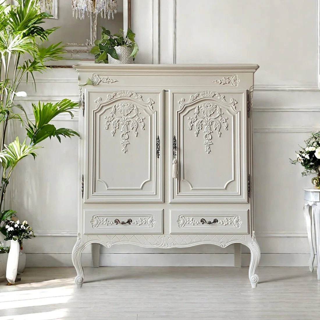 European style carved storage accent cabinet - OUCHCART | Cabinet