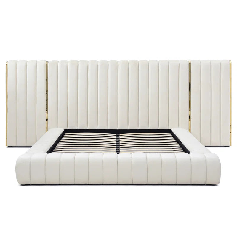 Everly Quinn Avalon Velvet Upholstered Platform Bed With Wings.
