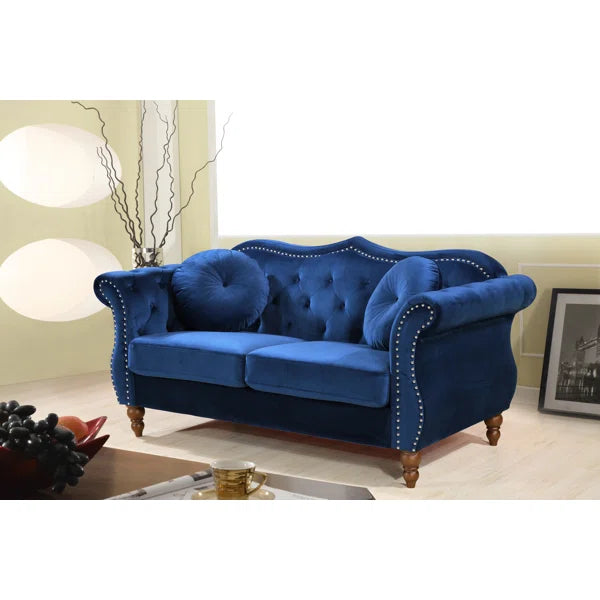 Luxury Velvet Sofa with Button-Tufted Back & Rolled Arms
