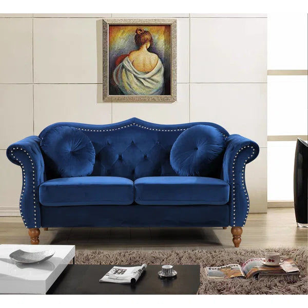 Luxury Velvet Sofa with Button-Tufted Back & Rolled Arms