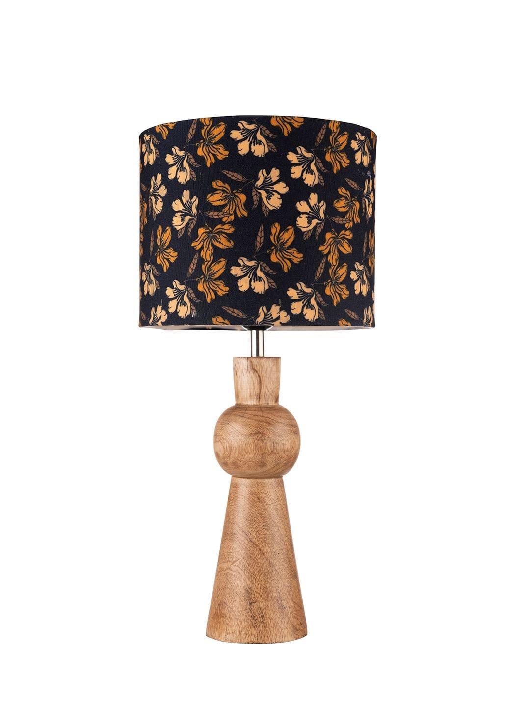 Wooden Skirt Lamp with Multicolor Black Floral Shade - Ouch Cart 