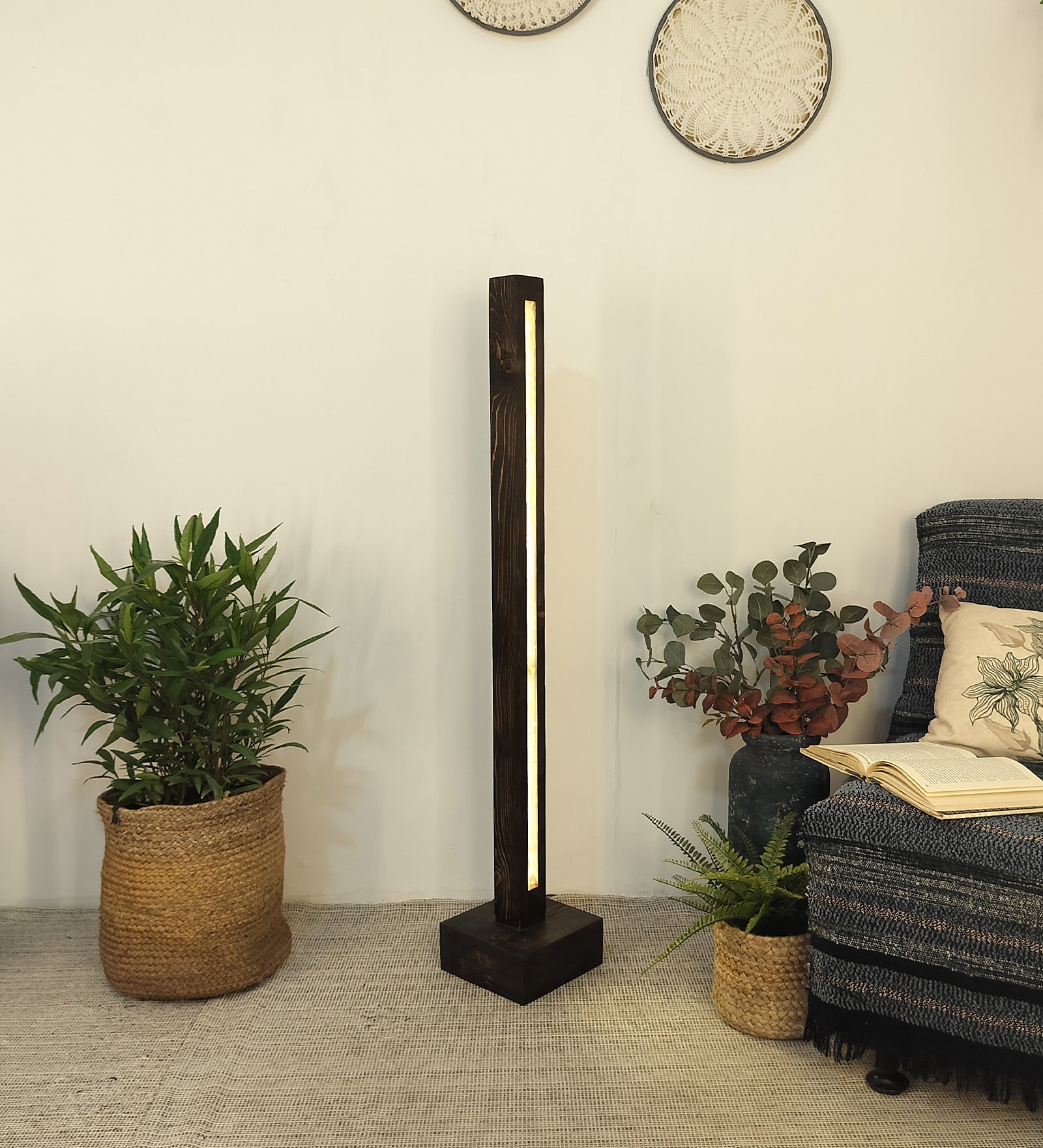 Excalibur LED Wooden Floor Lamp With Brown Base (BULB NOT INCLUDED)