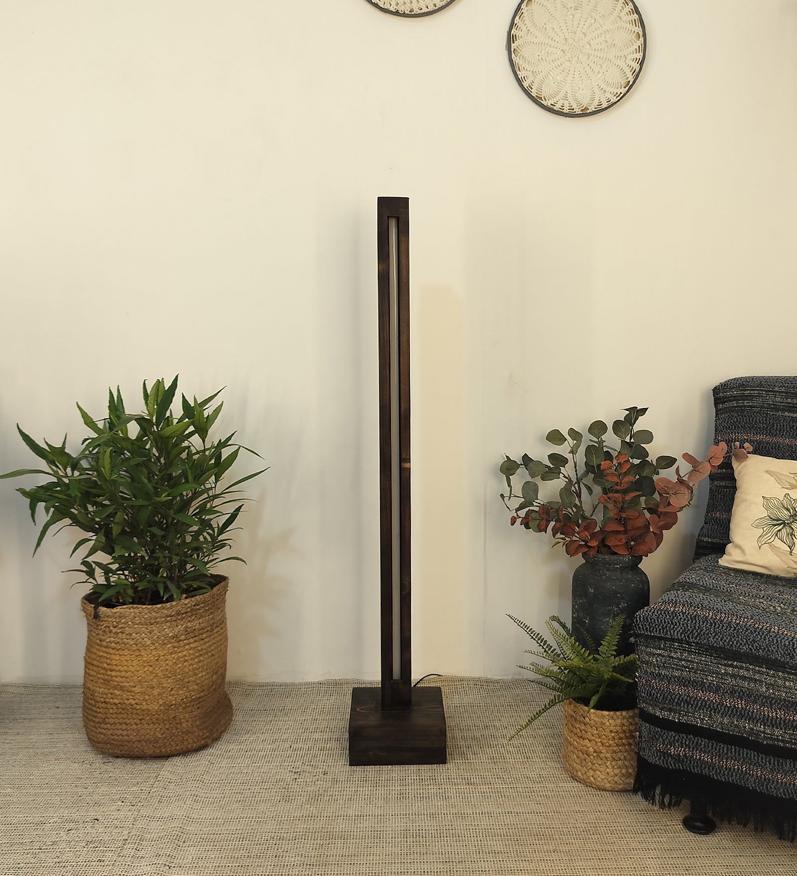 Excalibur LED Wooden Floor Lamp With Brown Base (BULB NOT INCLUDED)