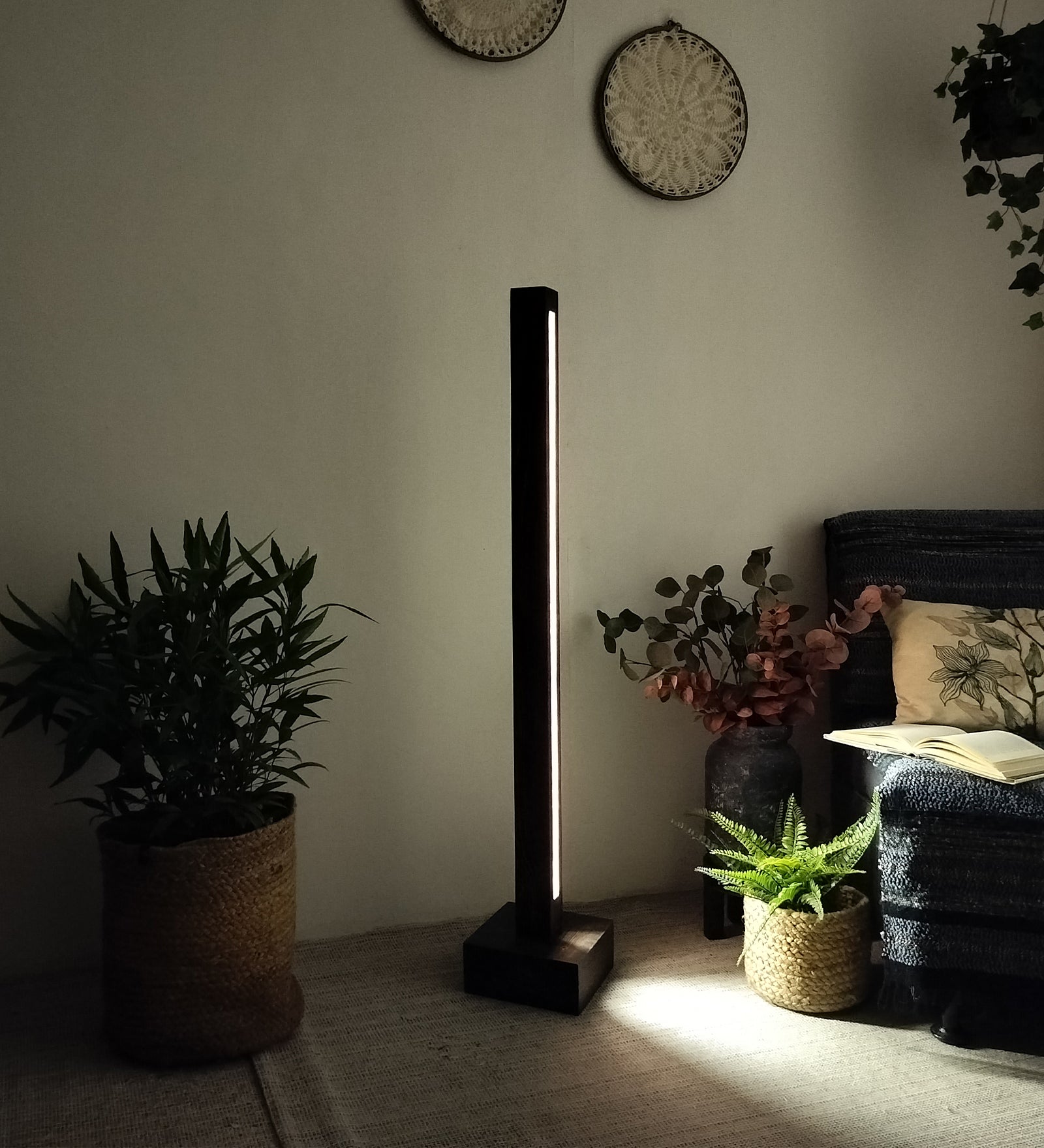 Excalibur LED Wooden Floor Lamp With Brown Base (BULB NOT INCLUDED)