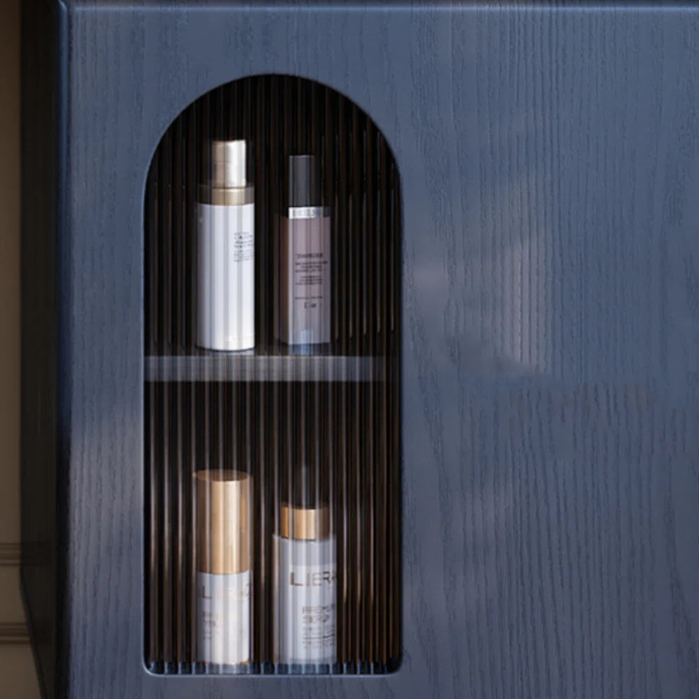 Black Vanity Table with Large Storage & Included Mirror – Solid + Engineered Wood