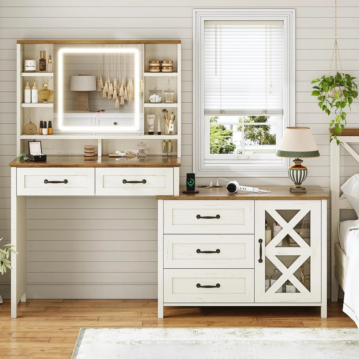 Farmhouse Glass Top Makeup Vanity Desk- OUCH CART  Dressing table