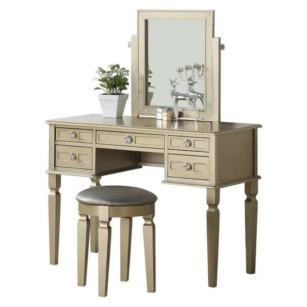 Tomasz Vanity dressing table with mirror with stool Stylish Corner Makeup Vanity Table, with Mirror and 5 Spacious Drawers, Bedroom Essential Dressing, Modern Minimalist Writing Desk for Girls - Ouch Cart 