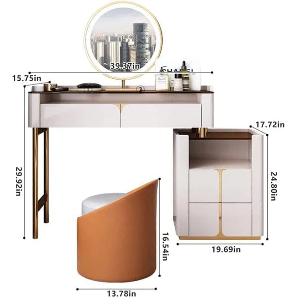 Manon Luxury Vanity dressing table design with light with stool, Modern Luxury Dressing Table Bedroom Furniture metal Dressers Salon with 4 Drawers Makeup Table and stool Combination Vanities for Makeup - Ouch Cart 