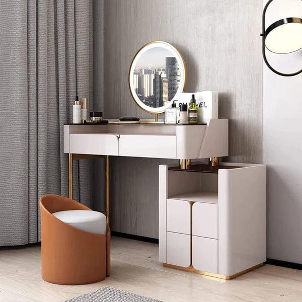 Manon Luxury Vanity dressing table design with light with stool, Modern Luxury Dressing Table Bedroom Furniture metal Dressers Salon with 4 Drawers Makeup Table and stool Combination Vanities for Makeup - Ouch Cart 