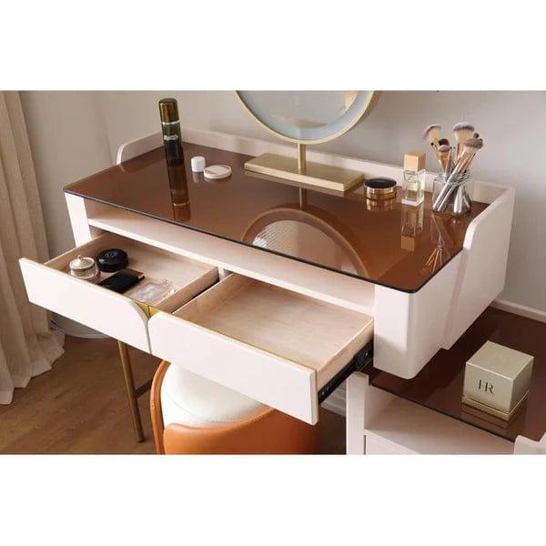 Manon Luxury Vanity dressing table design with light with stool, Modern Luxury Dressing Table Bedroom Furniture metal Dressers Salon with 4 Drawers Makeup Table and stool Combination Vanities for Makeup - Ouch Cart 