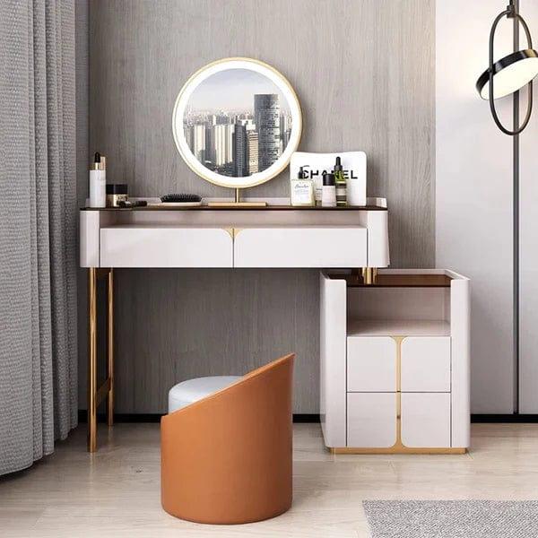 Manon Luxury Vanity dressing table design with light with stool, Modern Luxury Dressing Table Bedroom Furniture metal Dressers Salon with 4 Drawers Makeup Table and stool Combination Vanities for Makeup - Ouch Cart 