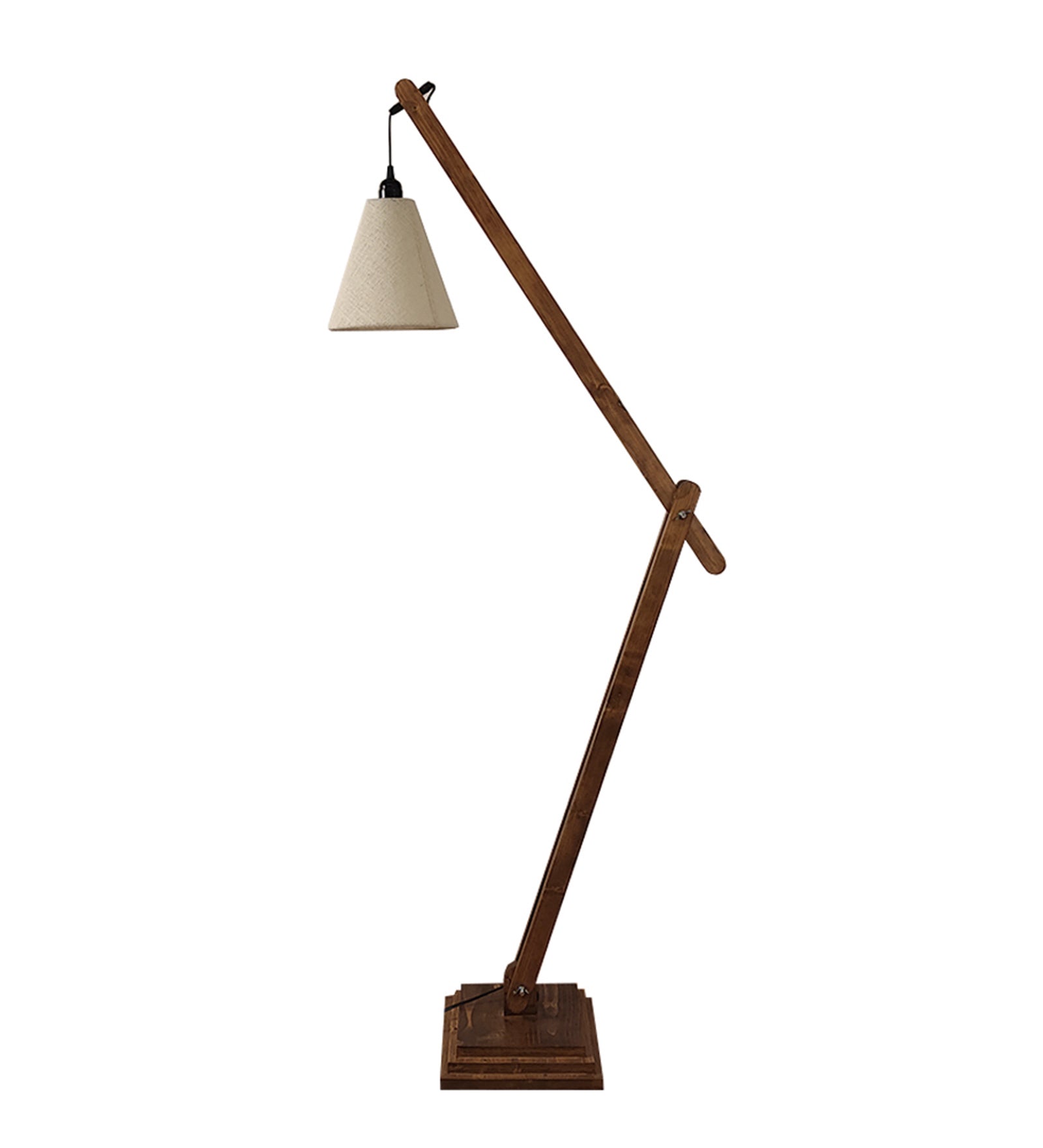 Fisher Wooden Floor Lamp with Brown Base and Jute Fabric Lampshade (BULB NOT INCLUDED)