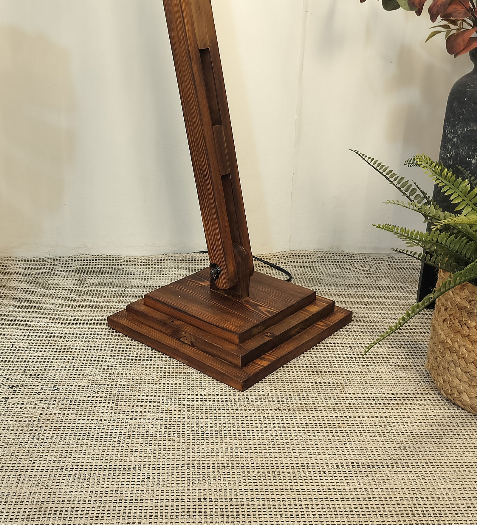 Fisher Wooden Floor Lamp with Brown Base and Jute Fabric Lampshade (BULB NOT INCLUDED)