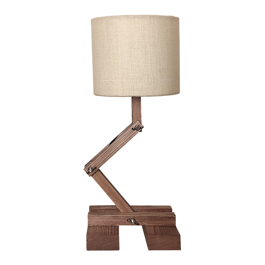 Flex Brown Wooden Table Lamp with Yellow Printed Fabric Lampshade  (BULB NOT INCLUDED)