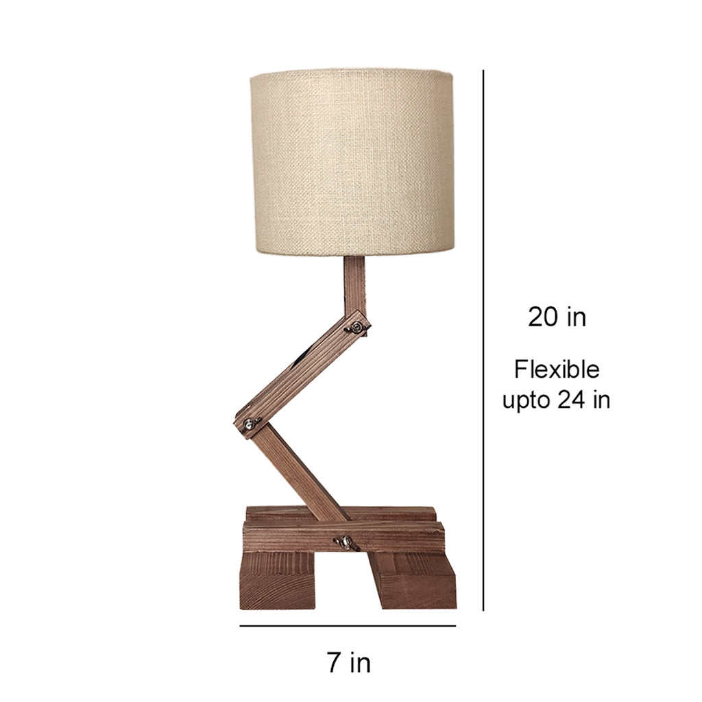 Flex Brown Wooden Table Lamp with Yellow Printed Fabric Lampshade  (BULB NOT INCLUDED)