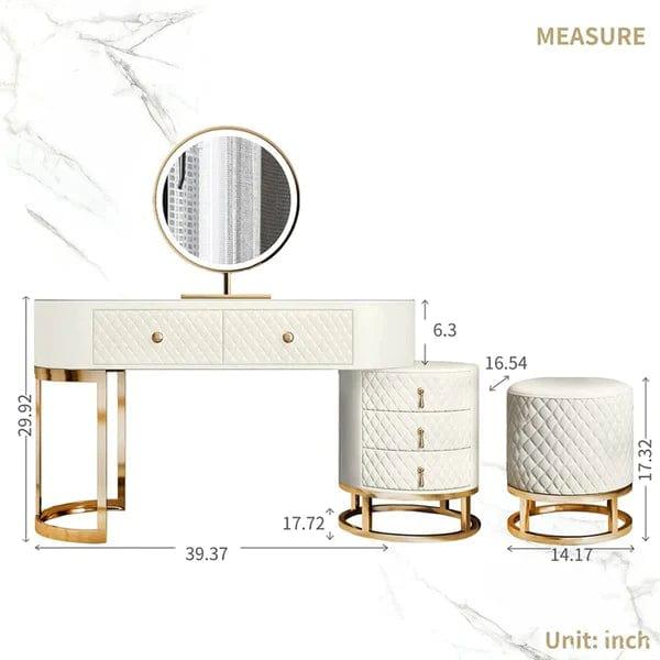 Acodaiuy Vanity Desk | Makeup Vanity Desk White Vanity Table Dressing Table with Drawers Vanity Desk with Mirror & with Lights Makeup Table for Bedroom Bathroom - White - Ouch Cart 