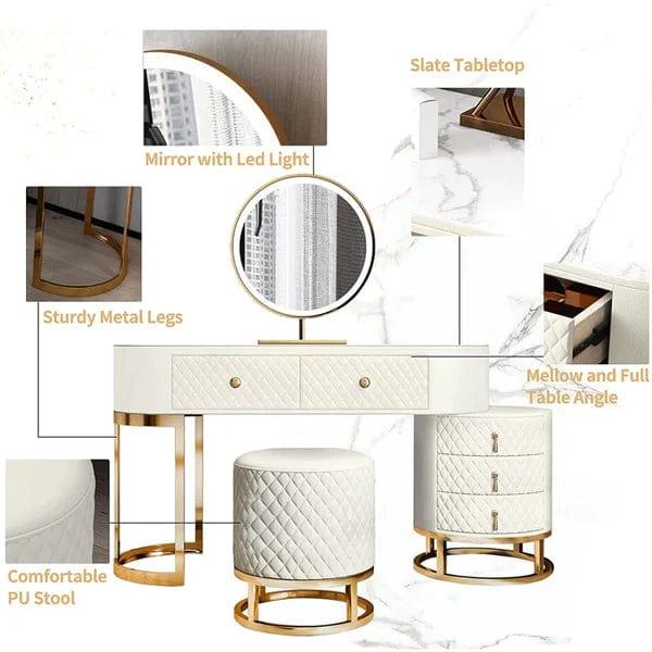Acodaiuy Vanity Desk | Makeup Vanity Desk White Vanity Table Dressing Table with Drawers Vanity Desk with Mirror & with Lights Makeup Table for Bedroom Bathroom - White - Ouch Cart 