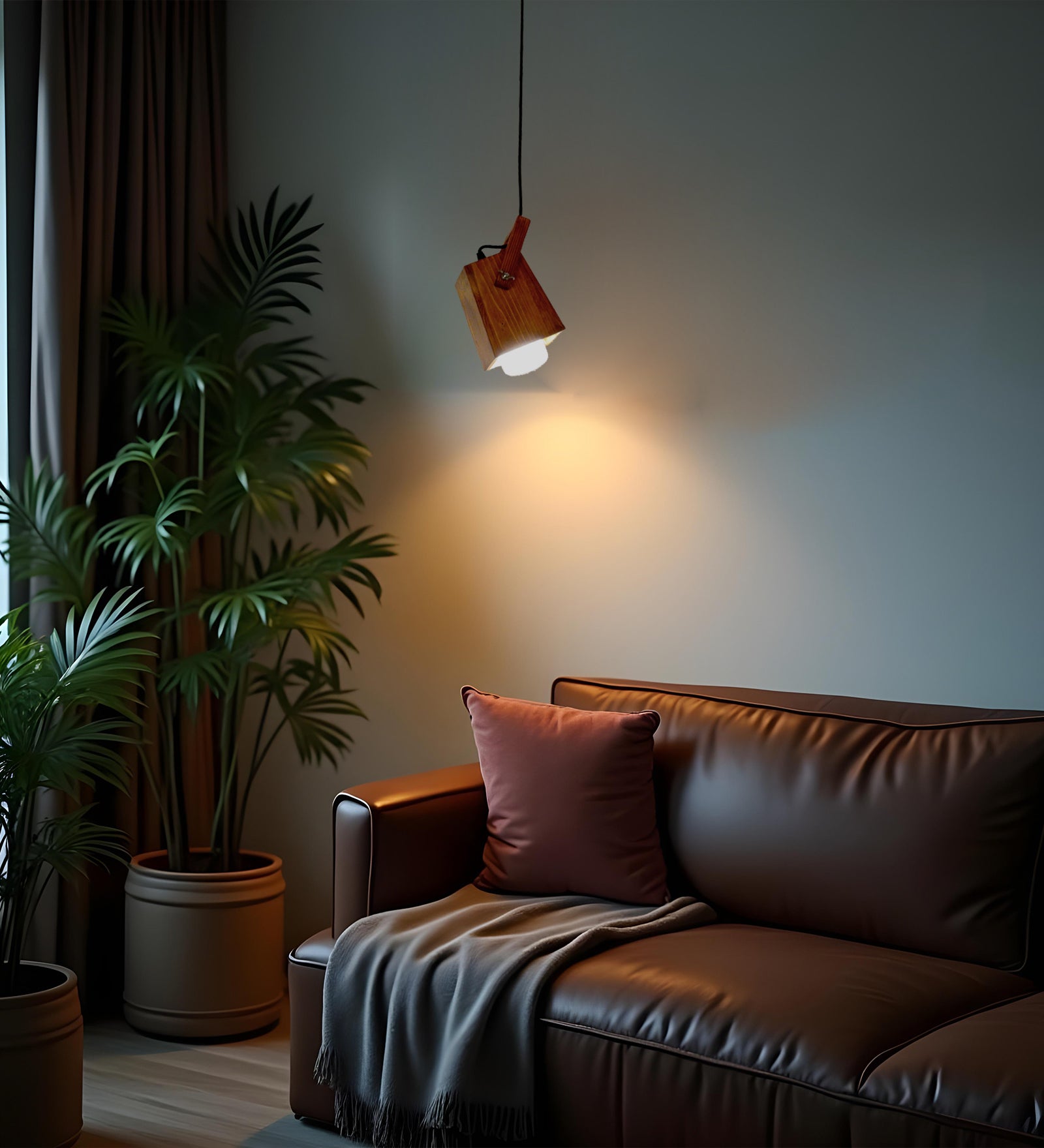 Focal Brown Wooden Single Hanging Lamp (BULB NOT INCLUDED)