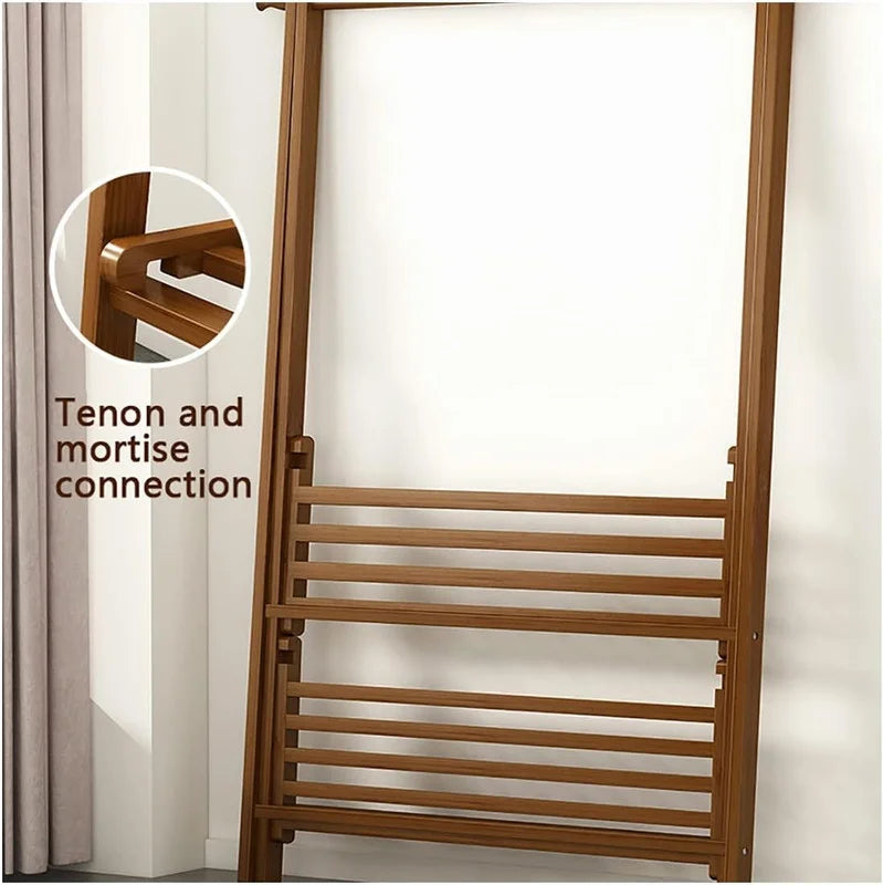 Wooden Garment Stand with 2 Storage Shelves