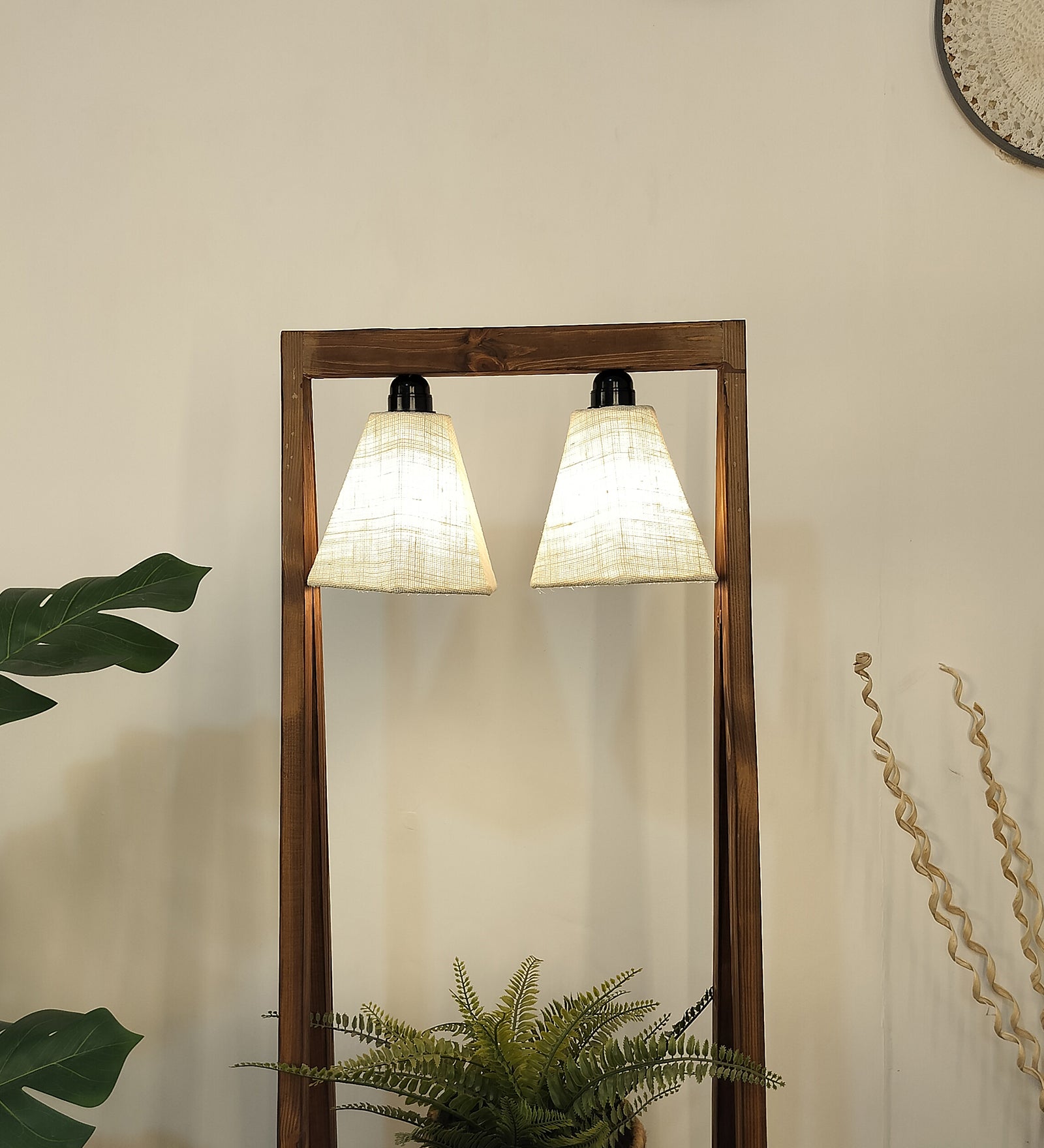 Francis Wooden Floor Lamp with Brown Base and Jute Fabric Lampshade (BULB NOT INCLUDED)