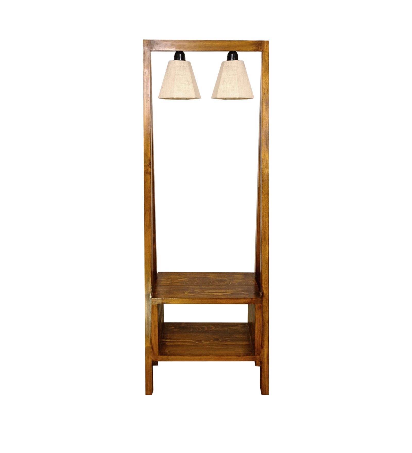Francis Wooden Floor Lamp with Brown Base and Jute Fabric Lampshade (BULB NOT INCLUDED)
