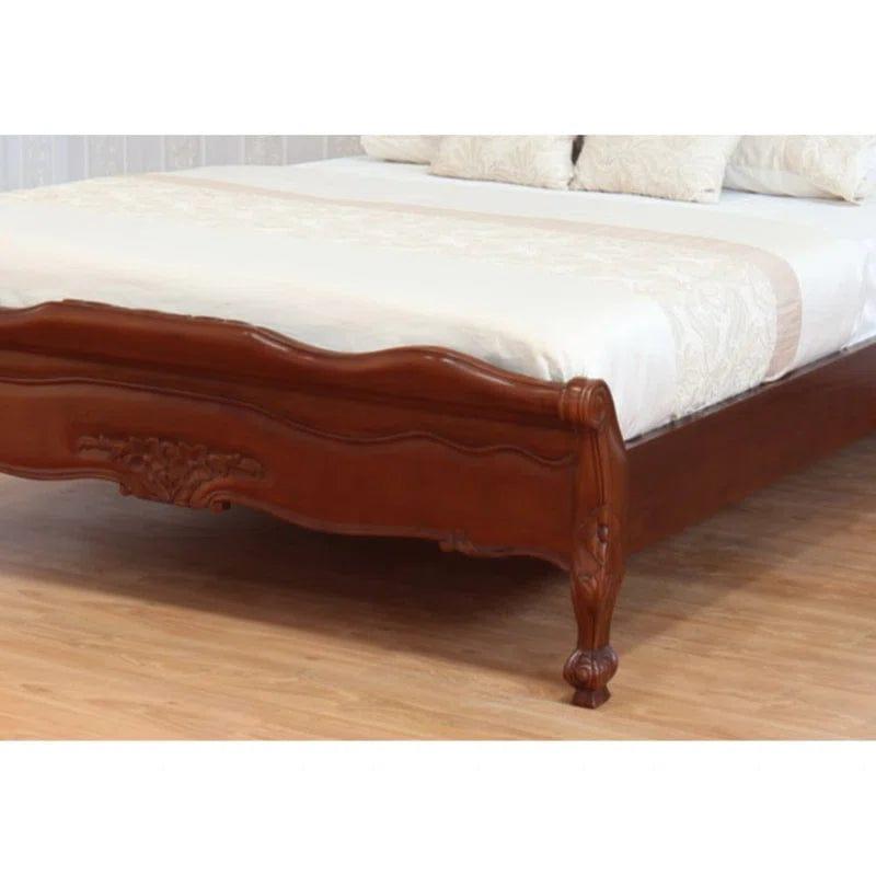 French Louis Rattan Bed Frame With Low Footboard