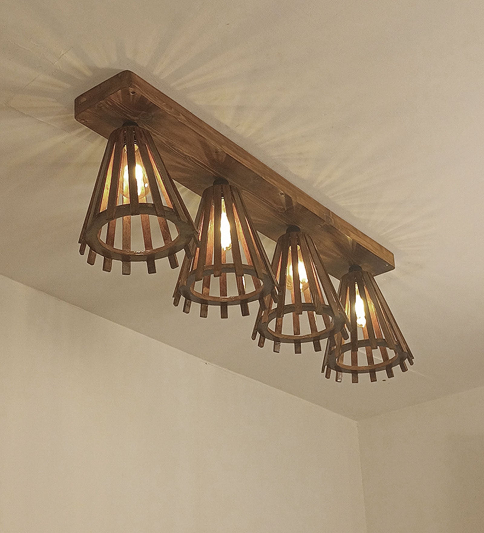 Funnel Brown Wooden 4 Series Ceiling Lamp (BULB NOT INCLUDED)