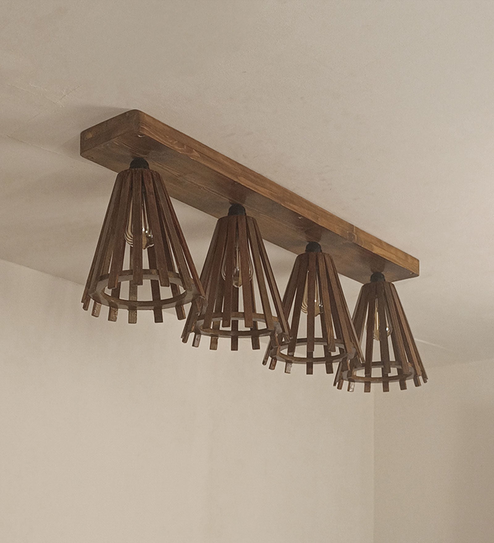 Funnel Brown Wooden 4 Series Ceiling Lamp (BULB NOT INCLUDED)