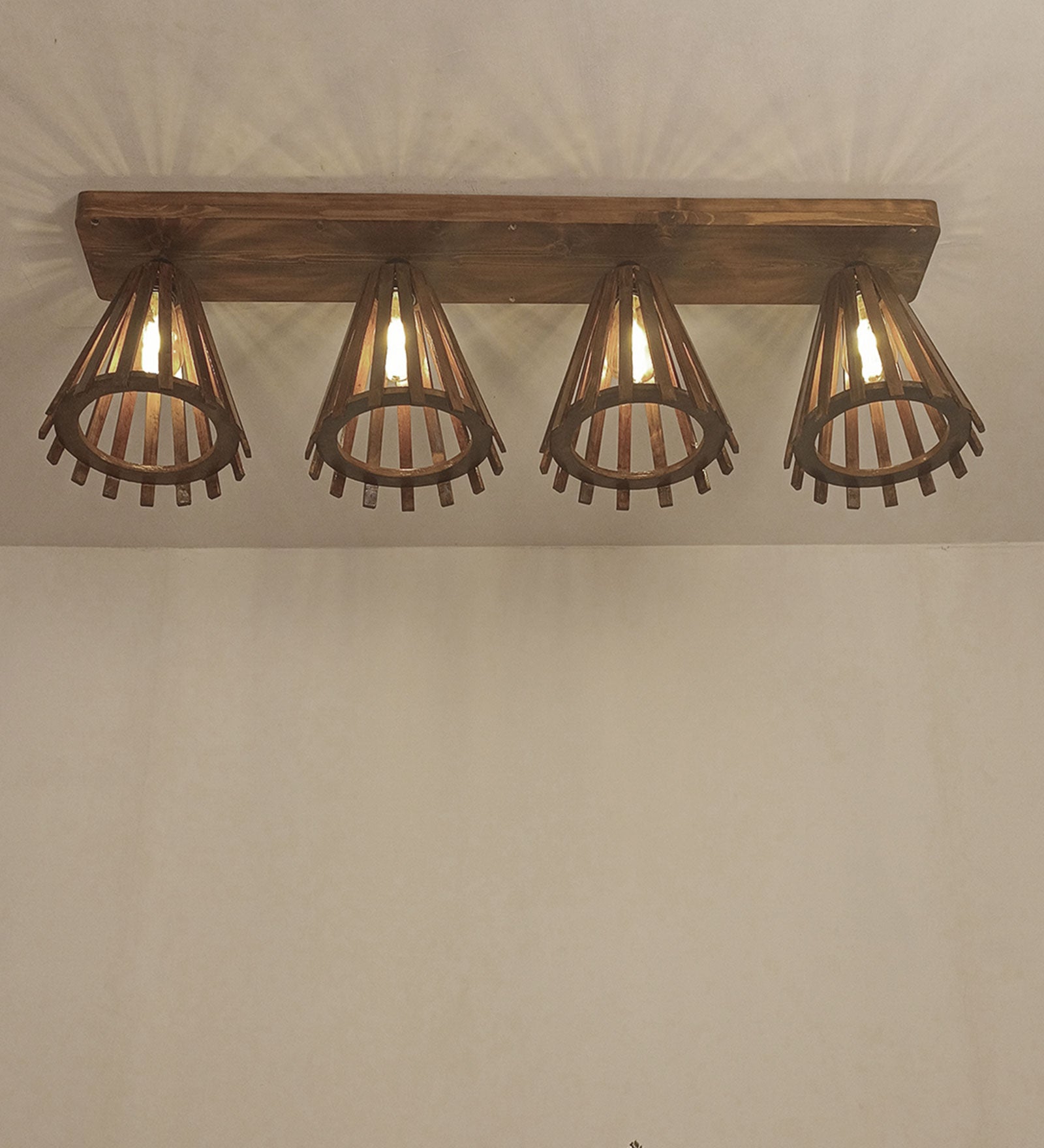 Funnel Brown Wooden 4 Series Ceiling Lamp (BULB NOT INCLUDED)