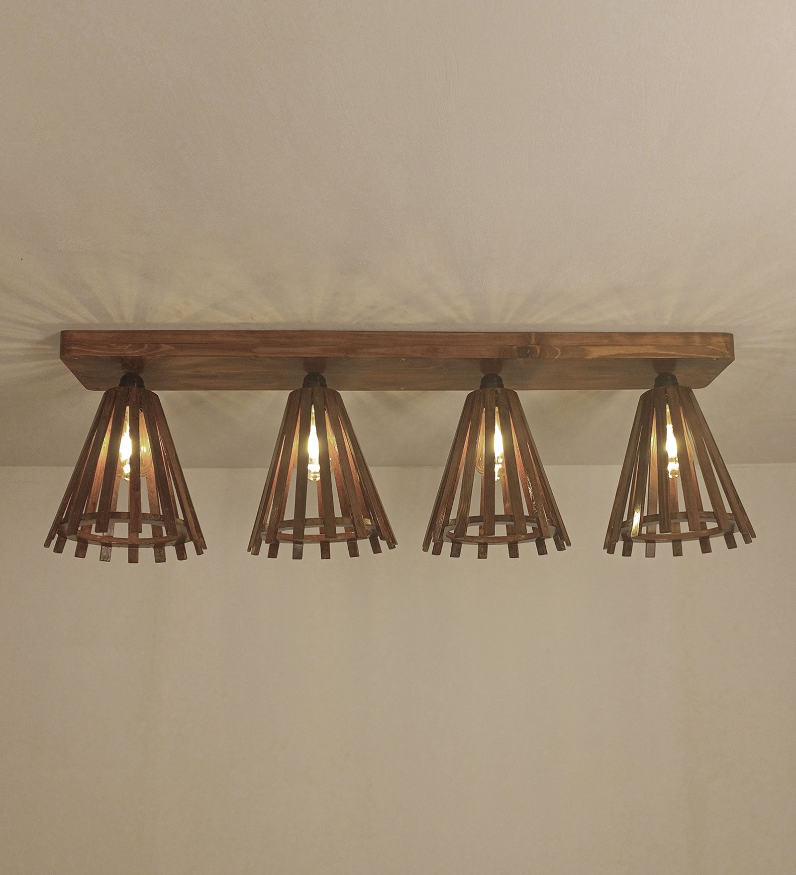 Funnel Brown Wooden 4 Series Ceiling Lamp (BULB NOT INCLUDED)