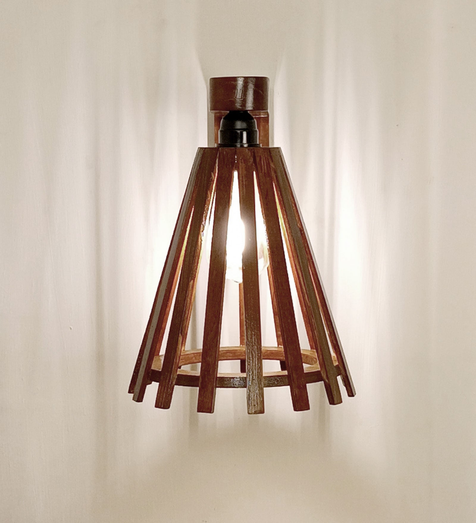 Funnel Brown Wooden Wall Light (BULB NOT INCLUDED)