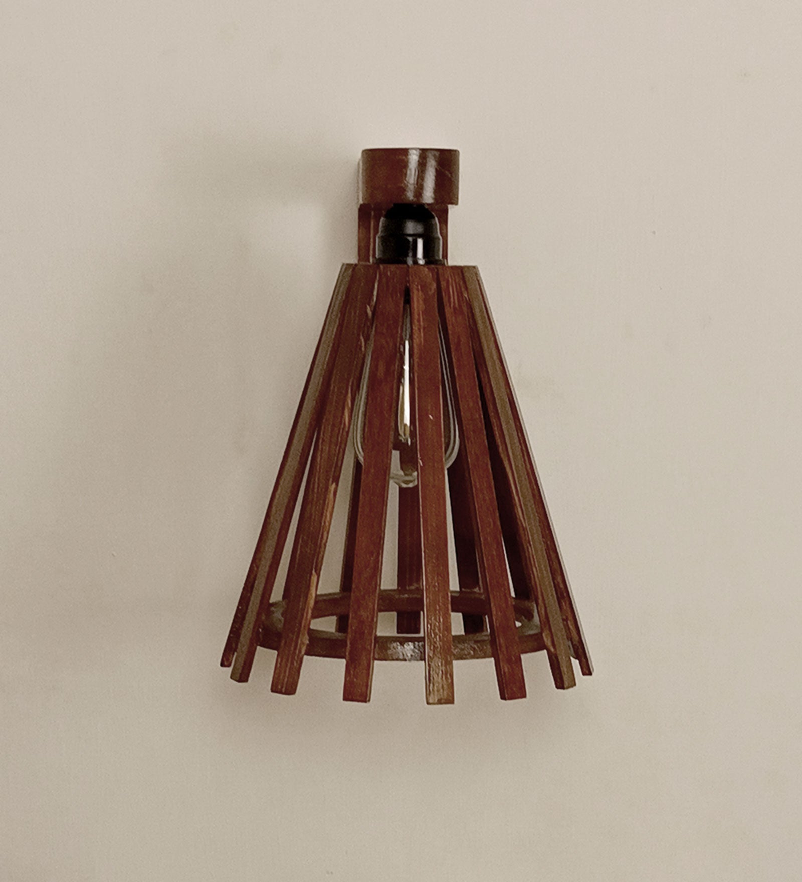 Funnel Brown Wooden Wall Light (BULB NOT INCLUDED)