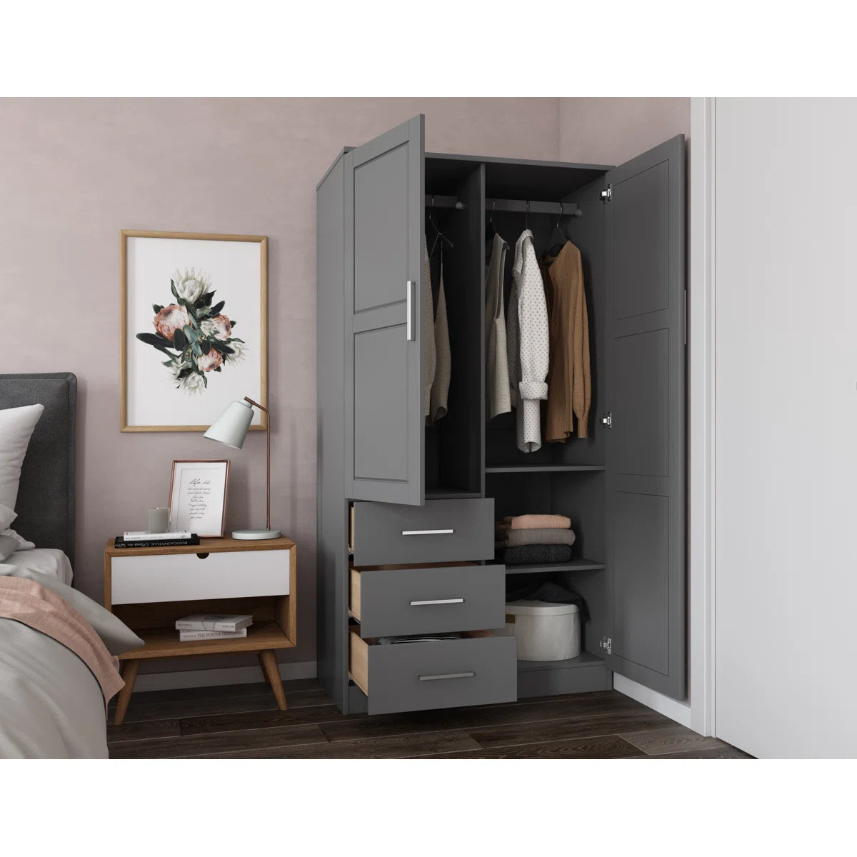 Metro 100% Solid Wood 2-door Wardrobe Armoire